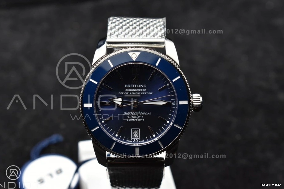 1169 Blue II 42mm Heritage on Bezel SS SuperOcean A Mesh Fashionable Dial Blue Ceramic SS BLSF Bracelet 0811